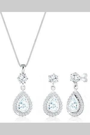 Elli Halsketten - Schmuckset Tropfen Zirkonia 925 Sterling Silber - Gr. unisize - in Weiß - für Damen