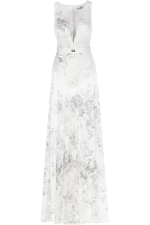 Elisabetta Franchi Ivory Dress With All-Over Tulle - Größe 40