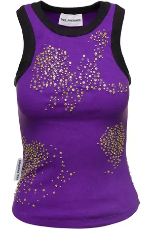 Des Phemmes Ribbed Tank Top With Paillettes Embroidery - Größe 40