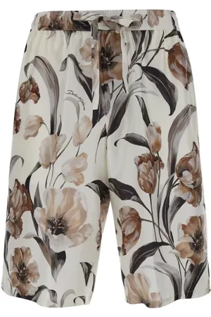 Dolce & Gabbana Beige Bermuda Short With Flower Print In Silk Twil - Größe 48