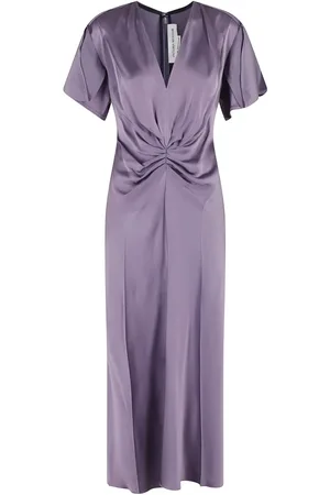 Victoria Beckham Gathered V Neck Midi Dress - Größe 10