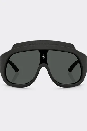 FERRARI Schwarze Limited Edition Sonnenbrille aus Leder und Spritzguss mit dunkelgrauem Rahmen