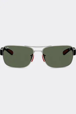 FERRARI Ray-Ban für Scuderia RB3763M aus silbernem Metall und schwarzem Kunststoff mit dunkelgrünen Gläsern