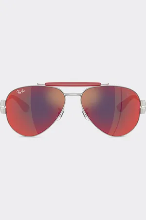 FERRARI Ray-Ban für Scuderia RB3762M aus silbernem Metall mit dunkelgrau verspiegelten blau/roten Gläsern