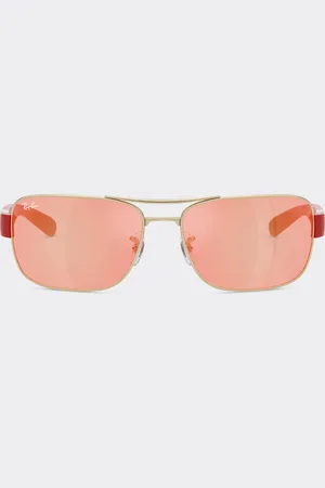 FERRARI Ray-Ban für Scuderia RB3763M aus silbernem Metall und rotem Kunststoff mit braun getönten rot/gelben Gläsern