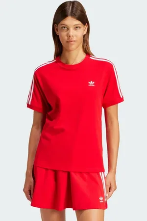 adidas 3 Stripes Damen T-Shirts - Rot - Größe: 32/XXS - Baumwoll-Jersey - Foot Locker
