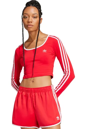 adidas 3 Stripes Damen T-Shirts - Rot - Größe: 34 - Baumwoll-Jersey - Foot Locker