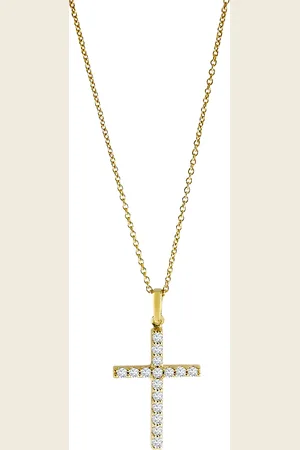 Moncara Damen Kette mit Anhänger Kreuz, 375er Gelbgold 16 Diamanten, zus. ca. 0,10 Karat
