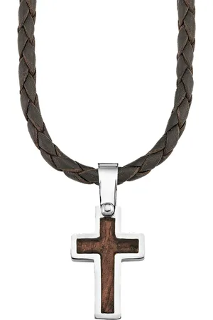 QS by s.Oliver Jungen Kette mit Anhänger, Edelstahl/Leder