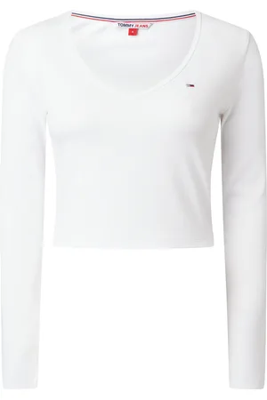 Tommy Hilfiger Langarmshirt, V-Ausschnitt, cropped, für Damen, , XL
