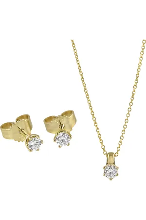 Vandenberg Damen Diamant-Schmuck-Set mit Halskette und Ohrstecker, 585er Gold 3 Diamanten, zus. ca. 0,30 Karat