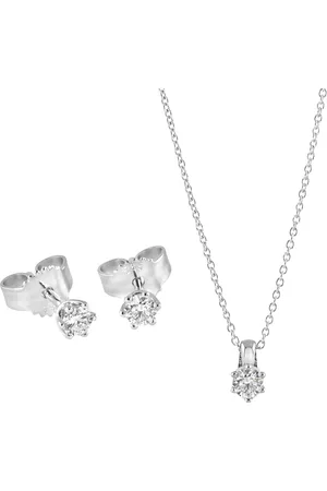 Vandenberg Damen Diamant-Schmuck-Set mit Halskette und Ohrstecker, 585er Gold 3 Diamanten, zus. ca. 0,30 Karat