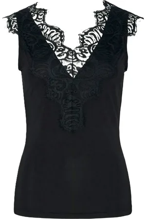 Pieces® Top, V-Ausschnitt, Spitze, uni, für Damen, , XS