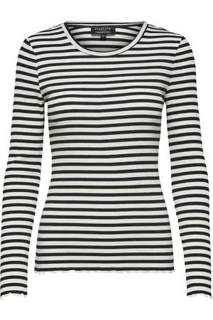 SELECTED Langarmshirt, Streifen-Look, gerüschte Säume, für Damen, , XL