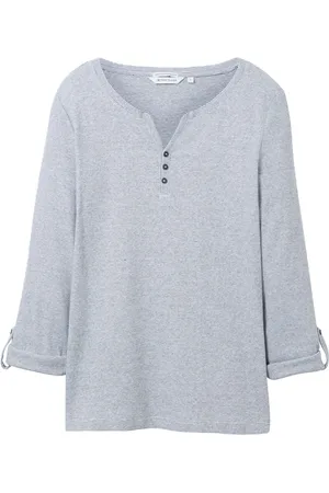 TOM TAILOR Shirt, 7/8-Ärmel, Henley-Ausschnitt, für Damen, , 3XL