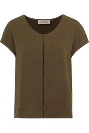 Cartoon Leinenshirt, überschnittene Schultern, für Damen, , 36