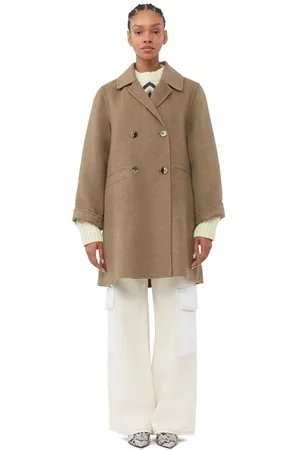 Ganni Braune Woll-Midi-Jacke in Damengröße 36 Recycelte Polyester/Recycling-Wolle Langärmlig