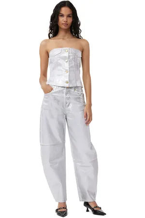 Ganni Silver Foil Stary Jeans in White Damengröße 28