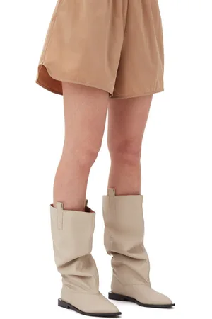 Ganni Beige Western Loose Flat Tubular Stiefel in Damengröße 38/Tencel