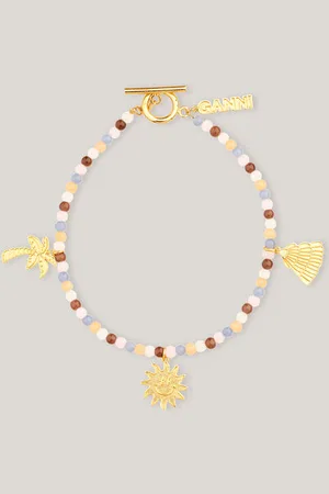 Ganni Charm-Perlenfußkette in Mixed Damengröße Einheitsgröße Brass/Glass