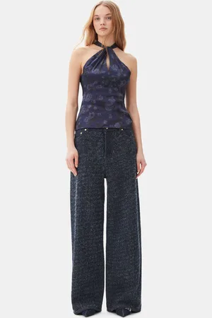 Ganni Dark Blue Fluffy Wide Jeans in Navy Damengröße 32