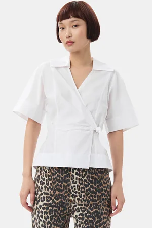 Ganni White Cotton Poplin Wickelbluse Damengröße 32