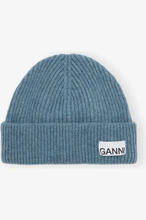 Ganni Blue Fitted Rib Knit Wool Beanie in Damengröße Einheitsgröße