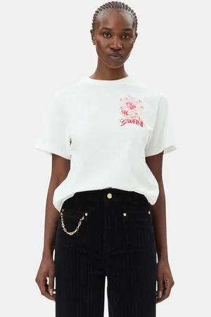 Ganni White Celestial Poster Relaxed T-Shirt Damengröße Klein