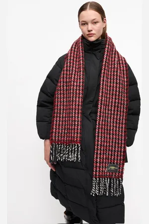 Ganni Red Check Fringed Schal in Damengröße Einheitsgröße Acryl/Recycelte Polyester/Wolle