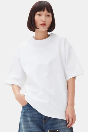Ganni White Heavy Cotton Drop Shoulder Heart T-Shirt Damengröße Klein