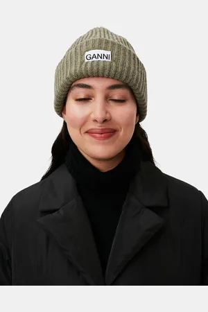 Ganni Oversized Wool Rib Knit Mütze in Damengröße Einheitsgröße