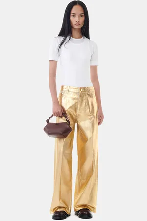 Ganni Gold Foil Wide Jeans in White Damengröße 28
