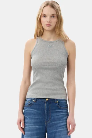 Ganni Grey Soft Cotton Rib Tanktop Damengröße 3XL