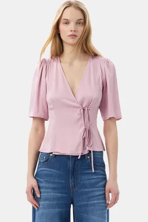 Ganni Pink Washed Satin Wickelbluse in Damengröße 38