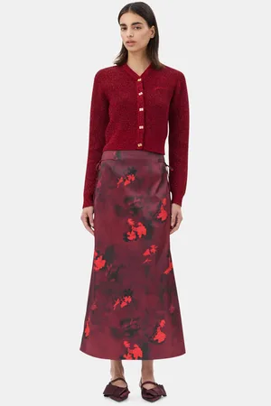 Ganni Red Printed Satin Maxirock in Damengröße 32