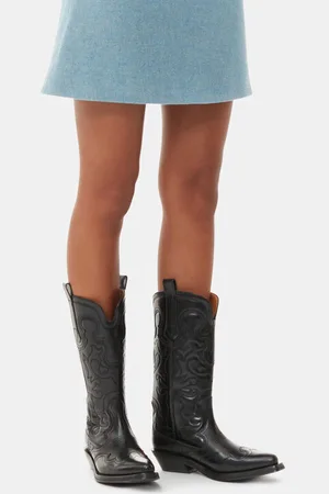 Ganni Mid Shaft Embroidered Westernstiefel Damengröße 36/Recycelte Polyester