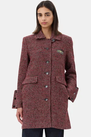 Ganni Red Check Midi Jacke in Damengröße 36 Recycelte Polyester/Recycling-Wolle