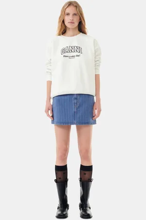 Ganni Stripe Overdyed Denim Minirock in Damengröße 36