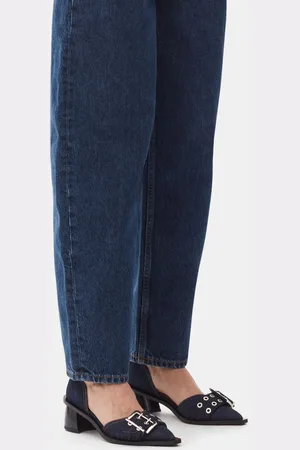 Ganni Denim Feminine Buckle Open Cut Pumps in Damengröße 36 Recycelte Baumwolle