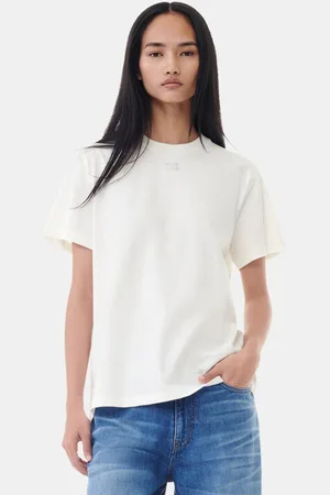 Ganni White Basic Jersey Rhinestone Relaxed T-Shirt Damengröße Groß