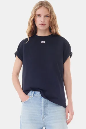 Ganni Dunkelgraues, entspannt geschnittenes Strass-T-Shirt in Mixed Damengröße XXS