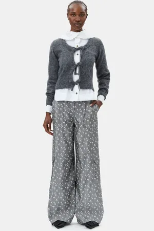 Ganni Grey Jacquard Cargohose Damengröße 36 Acetate/Polyester