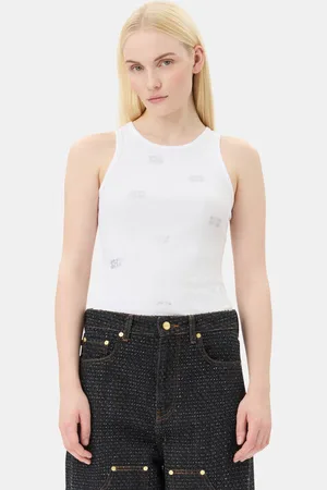 Ganni White Rhinestone Butterfly Tank Top Damengröße XS