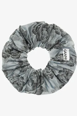 Ganni Grey Botanical Jacquard Scrunchie in Damengröße Einheitsgröße