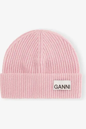 Ganni Light Pink Fitted Rib Knit Wool Beanie in Damengröße Einheitsgröße