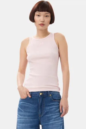 Ganni Light Pink Soft Cotton Rib Tanktop in Damengröße 4XL
