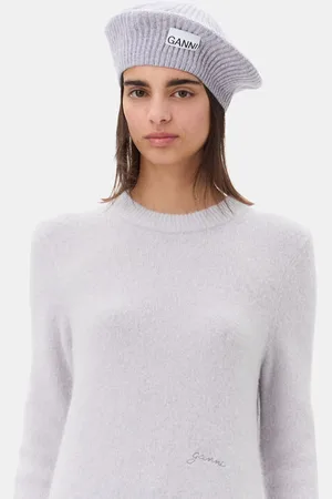 Ganni Lilac Rib Knit Baskenmütze in Damengröße Einheitsgröße