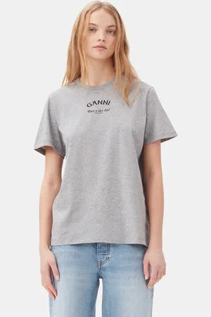 Ganni Grey Relaxed O-neck T-Shirt Damengröße Mittel