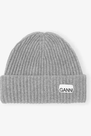 Ganni Oversized Wool Rib Knit Beanie in Grey Damengröße Einheitsgröße