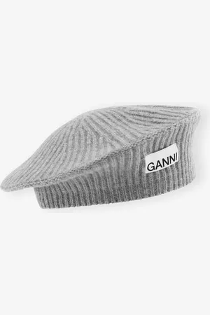 Ganni Wool Rib Knit Baskenmütze in Grey Damengröße Einheitsgröße